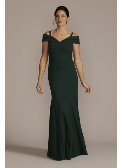 Off-the-Shoulder Ruched Crepe Mermaid Dress - This romantic crepe dress is full of lovely